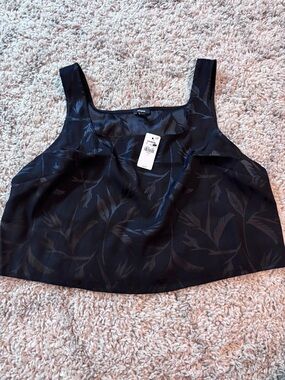 Express Black Leaf-Print Square Neck Tank Top
